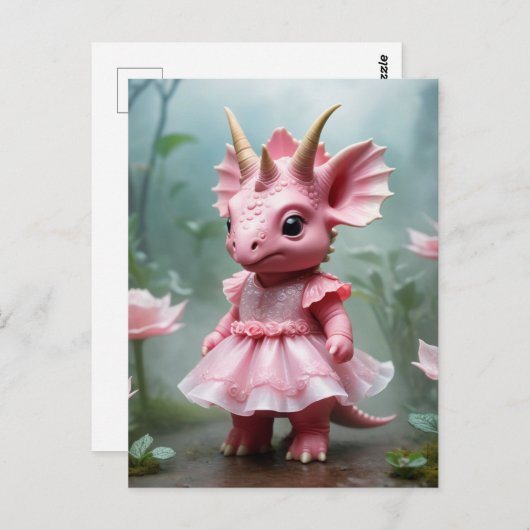Baby Dino in een roze jurk Briefkaart (Voorkant / Achterkant)