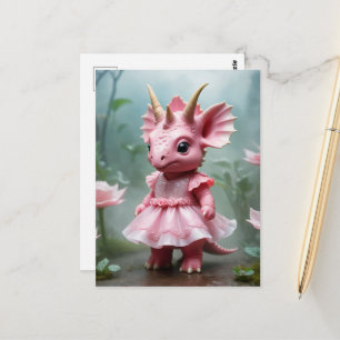 Baby Dino in een roze jurk Briefkaart