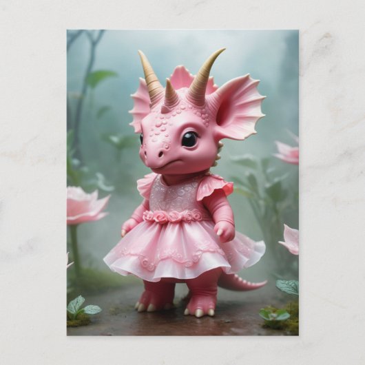 Baby Dino in een roze jurk Briefkaart (Voorkant)