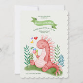 Baby Dino roze uitnodiging (Voorkant)