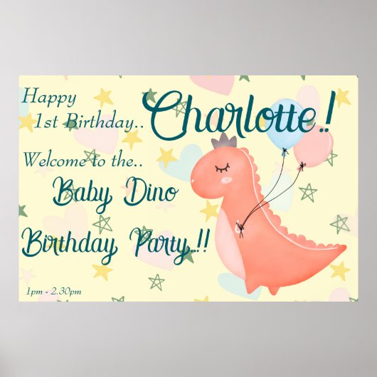 Baby Dino Verjaardagsfeestje Poster (Voorkant)