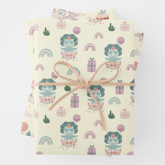 Baby Dino Wrapping Paper Flat Sheet Set van 3 (In situ)