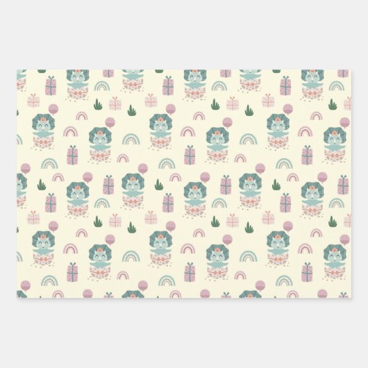 Baby Dino Wrapping Paper Flat Sheet Set van 3 (Voorkant)