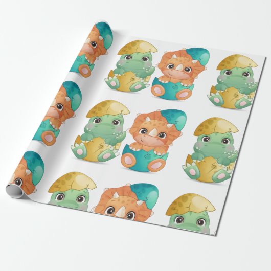 Baby dinosaur baby shower cadeaupapier (Uitgerold)
