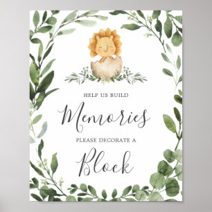 Baby Dinosaur Baby shower Decorate A Block Sign Poster