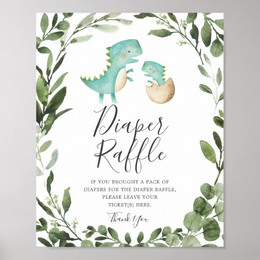 Baby Dinosaur Baby shower Diaper Raffle Sign Poster (Voorkant)