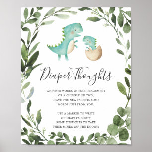 Baby Dinosaur Baby shower Diaper Thoughts Sign Poster