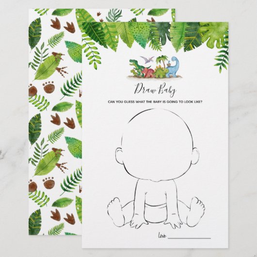 Baby Dinosaur Baby shower Game tekenen (Voorkant / Achterkant)