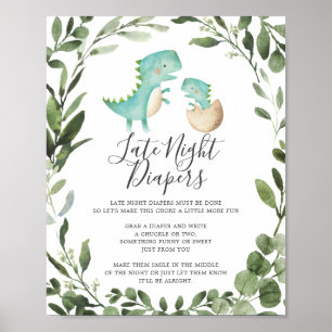 Baby Dinosaur Baby shower Late Night Diapers Sign Poster