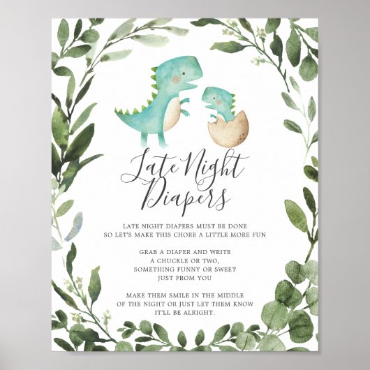 Baby Dinosaur Baby shower Late Night Diapers Sign Poster (Voorkant)