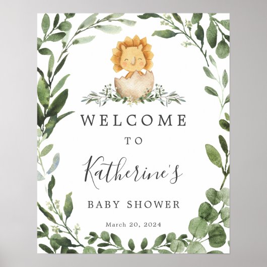 Baby Dinosaur Baby shower Welkomstteken Poster (Voorkant)
