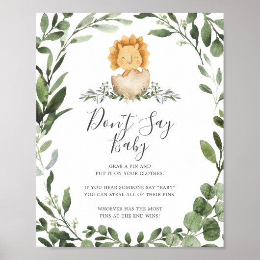 Baby Dinosaur Baby shower Zeg geen Baby Poster (Voorkant)