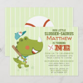 Baby Dinosaur Baseball 1-jarig feest Kaart (Voorkant / Achterkant)