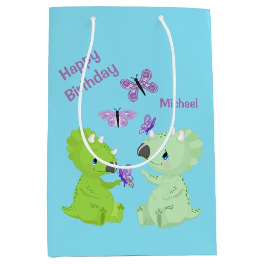 Baby Dinosaur Birthday of Shower Medium Cadeauzakje (Voorkant)