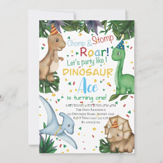 Baby Dinosaur Birthday Party | Stomp Chomp Roar in Kaart (Voorkant)
