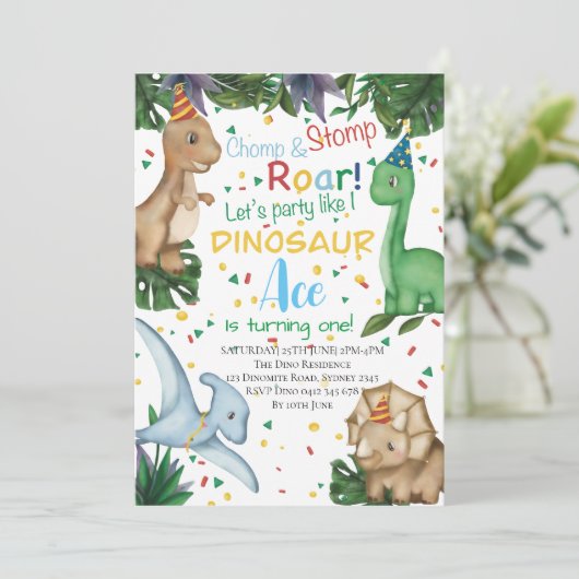 Baby Dinosaur Birthday Party | Stomp Chomp Roar in Kaart (Staand voorkant)