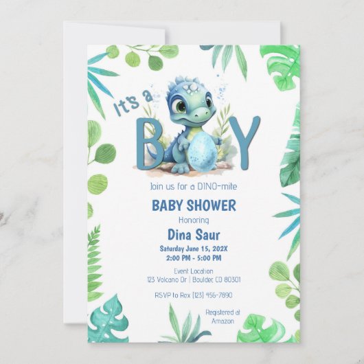 Baby Dinosaur Ei Groen en Blauw Baby shower Kaart (Voorkant)