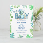 Baby Dinosaur Ei Groen en Blauw Baby shower Kaart (Staand voorkant)