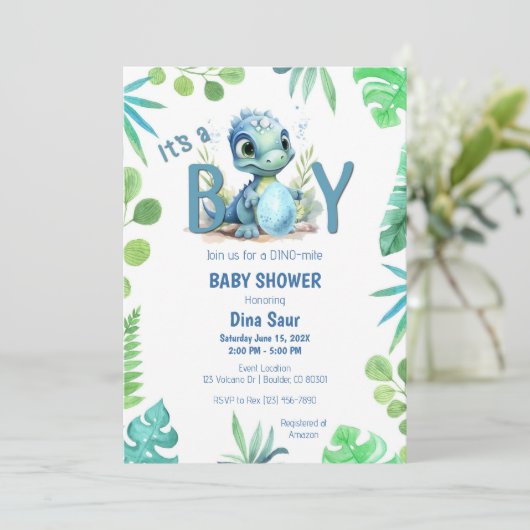 Baby Dinosaur Ei Groen en Blauw Baby shower Kaart (Staand voorkant)