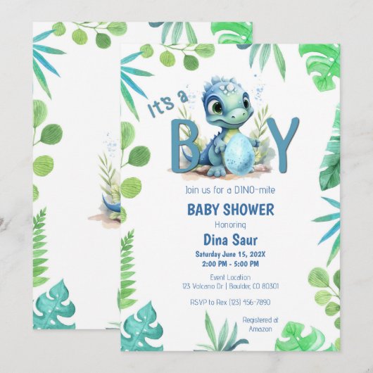 Baby Dinosaur Ei Groen en Blauw Baby shower Kaart (Voorkant / Achterkant)