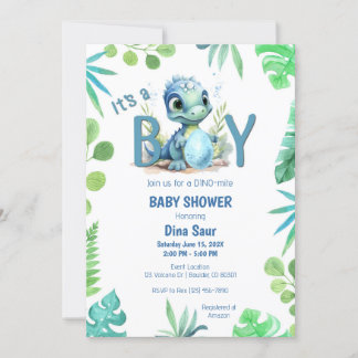 Baby Dinosaur Ei Groen en Blauw Baby shower Kaart