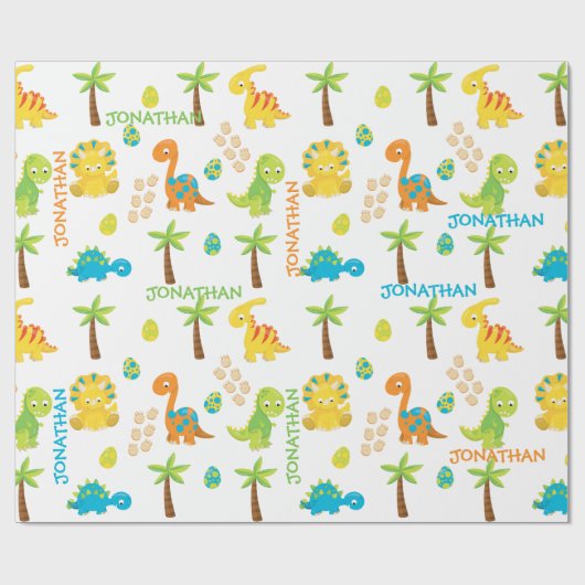 Baby Dinosaur Jurassic gepersonaliseerd Cadeaupapier (Vlak)