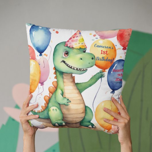 Baby Dinosaur Neutral Gepersonaliseerde Verjaardag Kussen