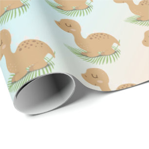 Baby Dinosaur op Leaf en Rainbow Cadeaupapier