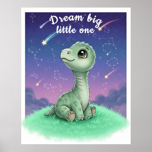 Baby Dinosaur op Night Sky, Kwekerij  Poster (Voorkant)