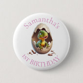 Baby Dinosaur Pink Birthday Ronde Button 5,7 Cm (Voorkant)