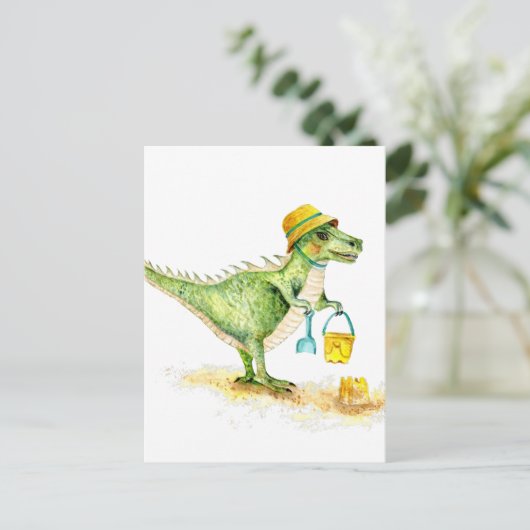 Baby Dinosaur T-Rex op het strand Briefkaart (Staand voorkant)