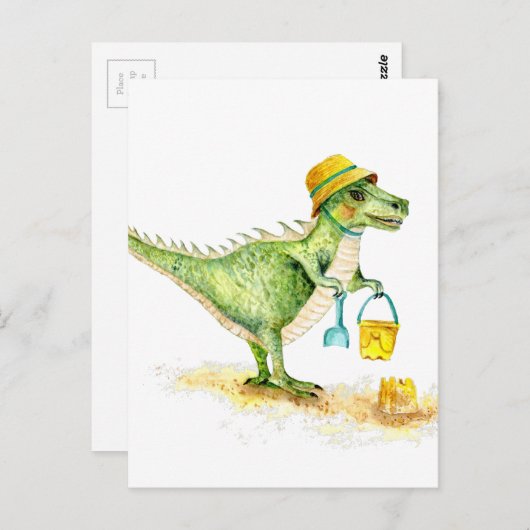 Baby Dinosaur T-Rex op het strand Briefkaart (Voorkant / Achterkant)