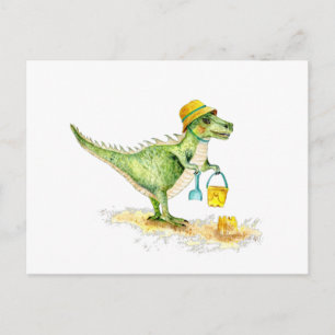 Baby Dinosaur T-Rex op het strand Briefkaart
