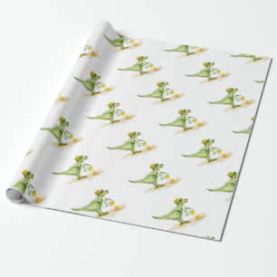Baby Dinosaur T-Rex op het strand Cadeaupapier