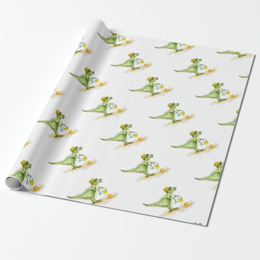Baby Dinosaur T-Rex op het strand Cadeaupapier (Uitgerold)