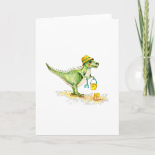 Baby Dinosaur T-Rex op het strand Feestdagen Kaart