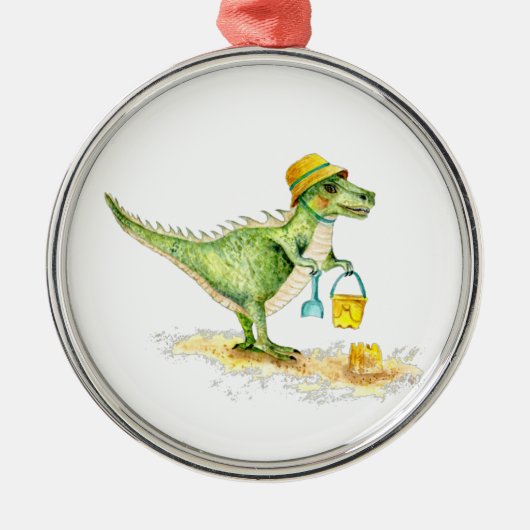 Baby Dinosaur T-Rex op het strand Metalen Ornament (Voorkant)