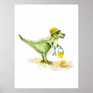 Baby Dinosaur T-Rex op het strand Poster