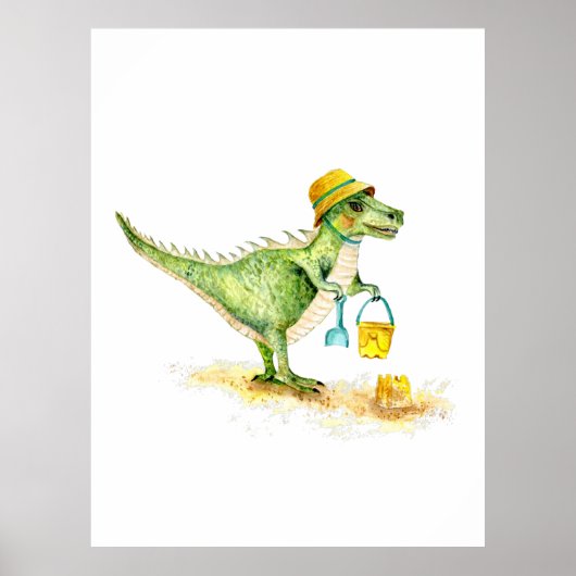Baby Dinosaur T-Rex op het strand Poster (Voorkant)