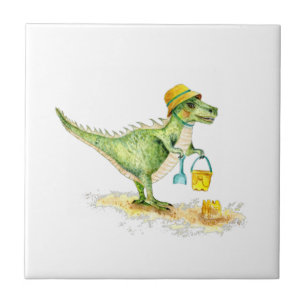 Baby Dinosaur T-Rex op het strand Tegeltje