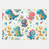 Baby Dinosaur Teal Dino Cadeaupapier Bundel Set (Voorkant)