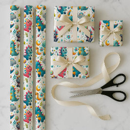 Baby Dinosaur Teal Dino Cadeaupapier Bundel Set