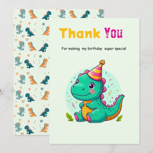 Baby Dinosaur Thank-you Cards Bedankkaart (Voorkant / Achterkant)