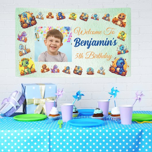 Baby Dinosaur Thema Kinder Jongen Verjaardag Licht Spandoek