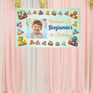 Baby Dinosaur Thema Kinder Jongen Verjaardag Licht Spandoek