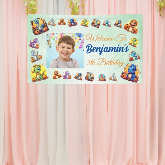 Baby Dinosaur Thema Kinder Jongen Verjaardag Licht Spandoek