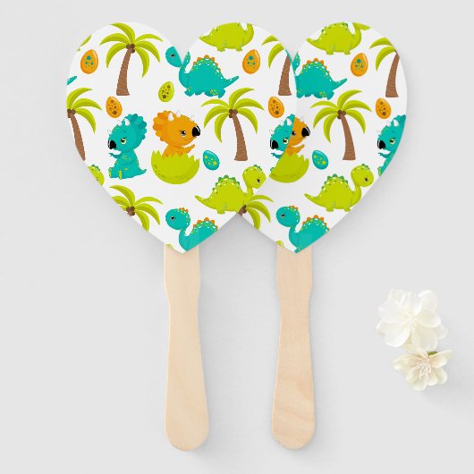 Baby Dinosaur Triceratops Dino Eggs Palm Tree Handwaaier (Voorkant en achterkant)