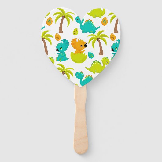 Baby Dinosaur Triceratops Dino Eggs Palm Tree Handwaaier (Voorkant)