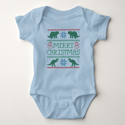 Baby Dinosaur Ugly Christmas Sweater Bodysuit (Voorkant)