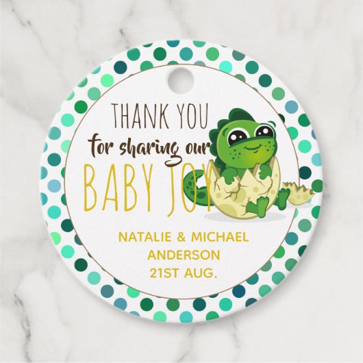 Baby Dinosaur Uitbroedend Ei Jongens Meisjes Feest Bedankjes Labels (Voorkant)